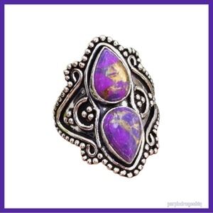 Purple Turquoise and Silver Ring: Size 7